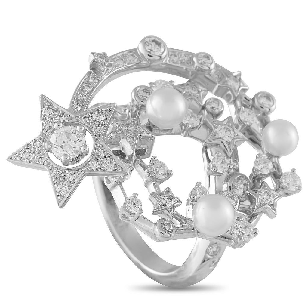 ChanelComete 18K White Gold 1.25ct Diamond and Pearl Ring – This Chanel Comete ring full of life and full of movement
