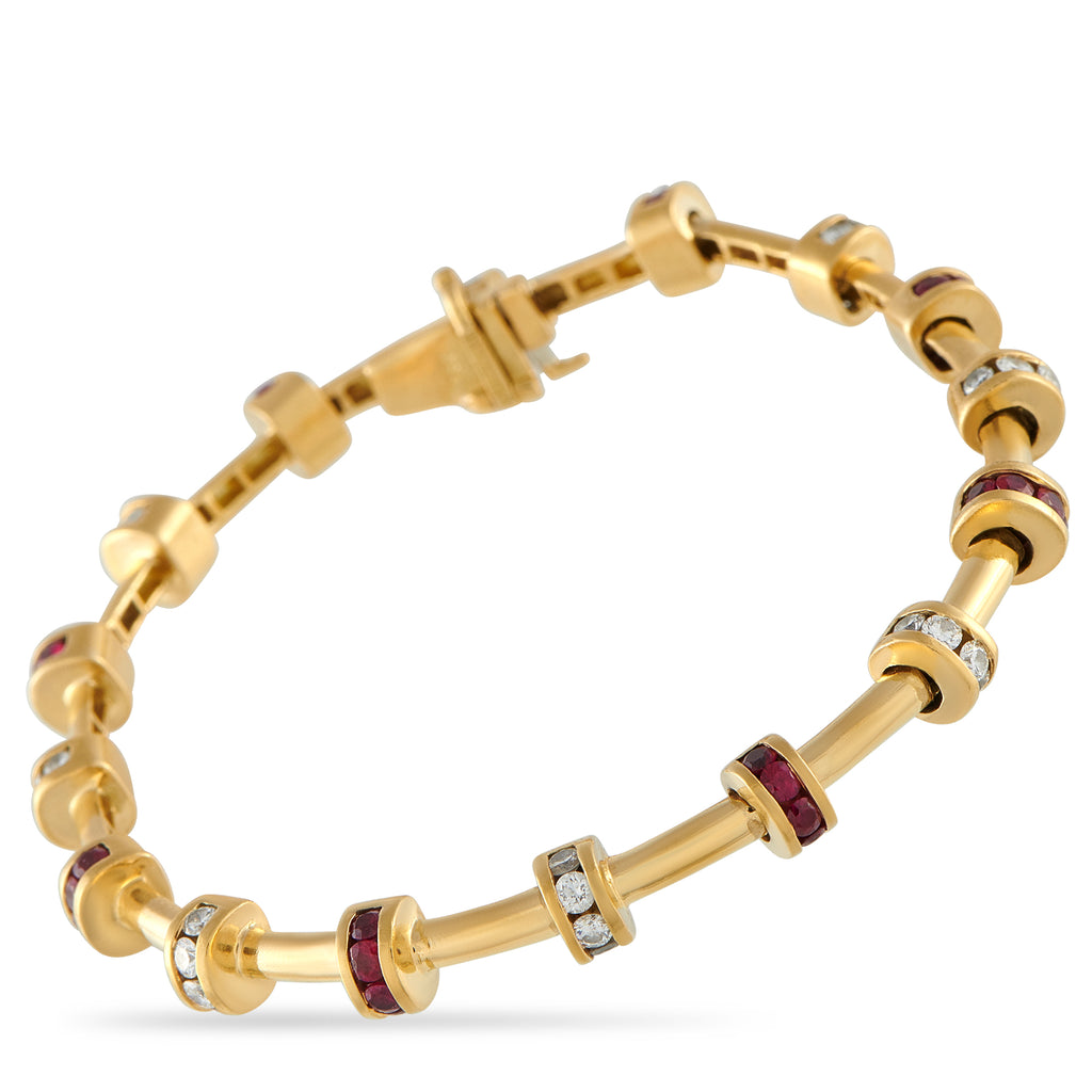 Charles Krypell18K Yellow Gold 1.0ct Diamond and Ruby Bracelet – This Charles Kyprell bracelet is sleek, elegant, and sophist