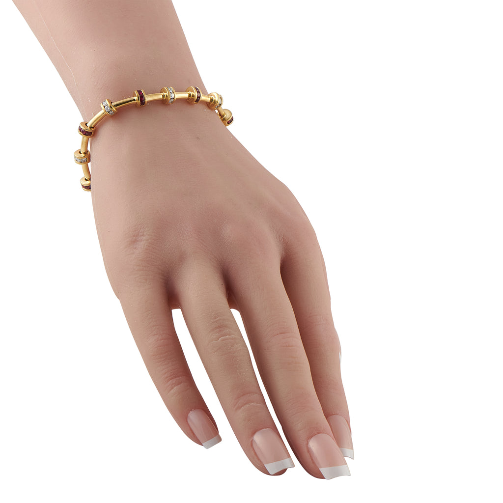 Charles Krypell18K Yellow Gold 1.0ct Diamond and Ruby Bracelet