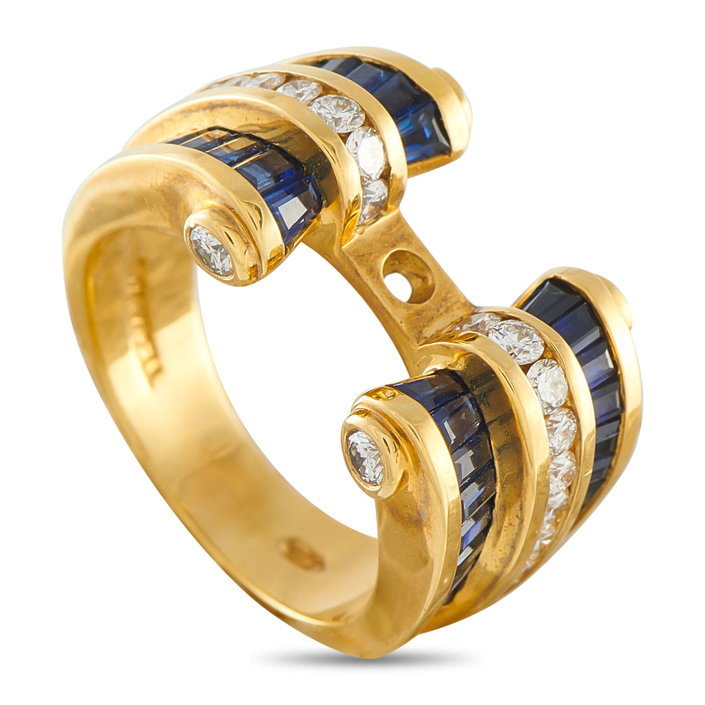 Charles Krypell 18K Yellow Gold 0.44ct Diamond and Sapphire Ring