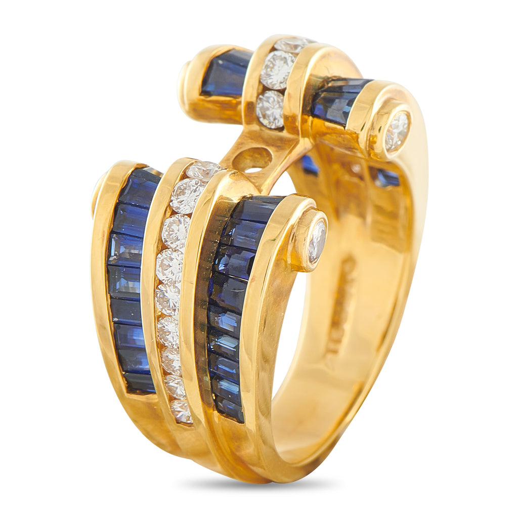 Charles Krypell 18K Yellow Gold 0.44ct Diamond and Sapphire Ring
