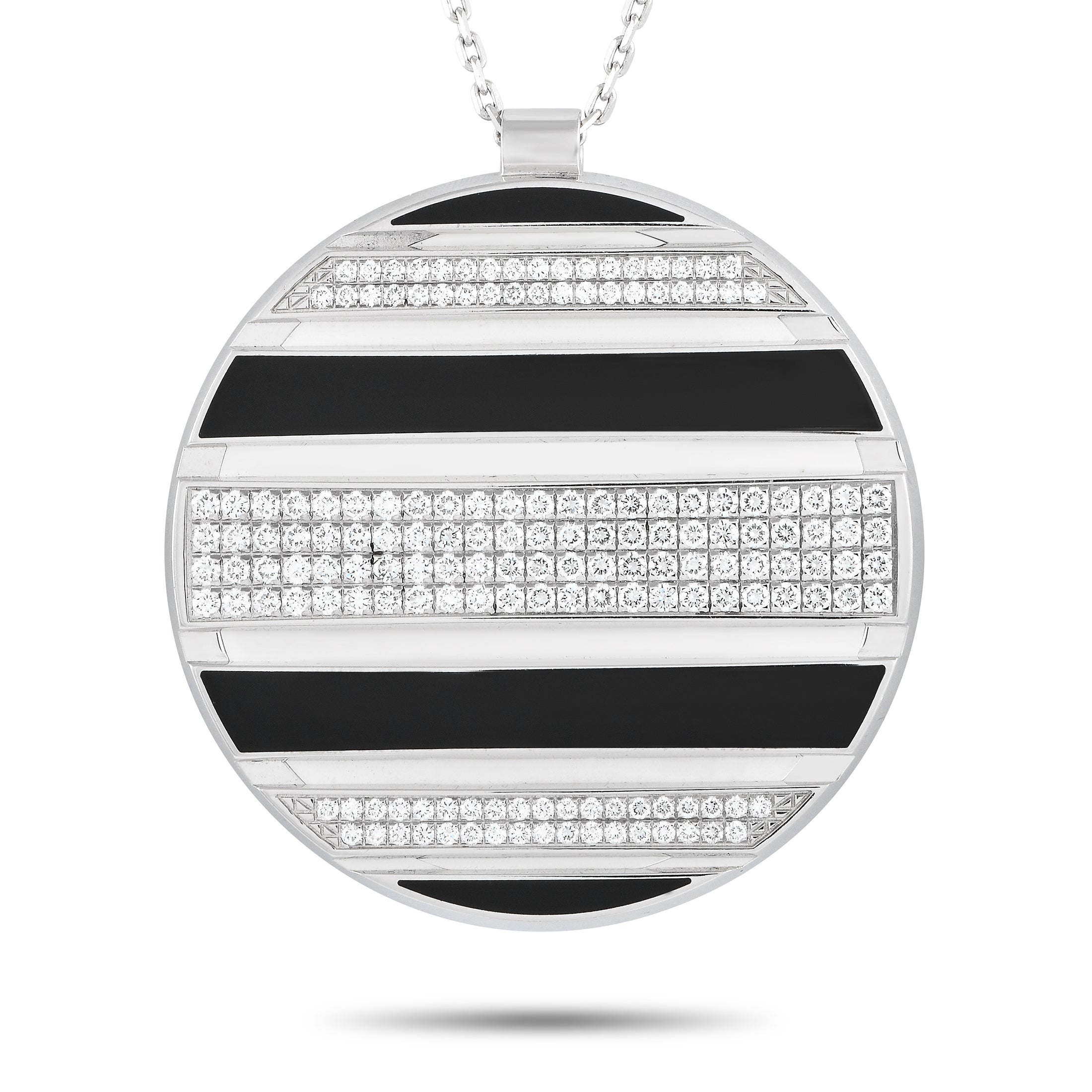 ChaumetClass One 18K White Gold 2.0ct Diamond Black and White Enamel Necklace