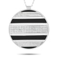 Chaumet Class One round white gold pendant necklace with black enamel and diamond stripes