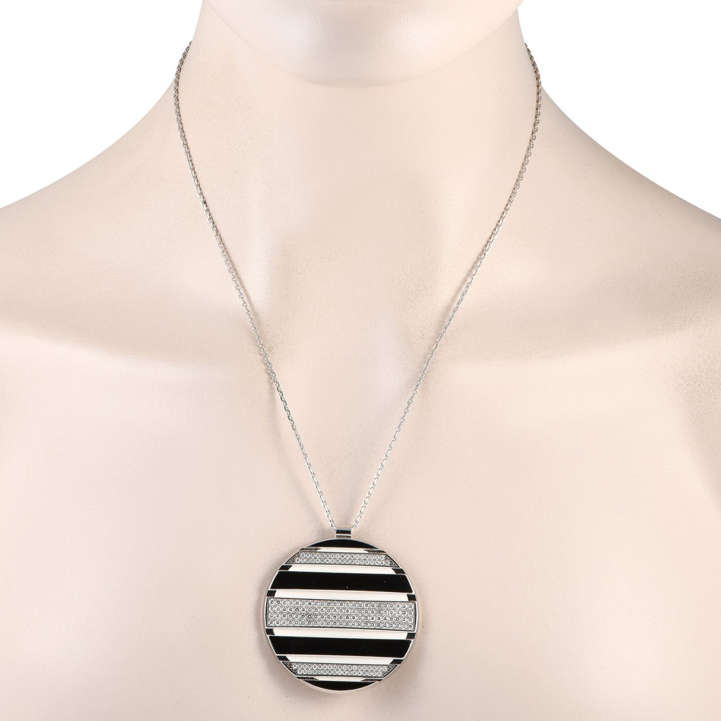 ChaumetClass One 18K White Gold 2.0ct Diamond Black and White Enamel Necklace