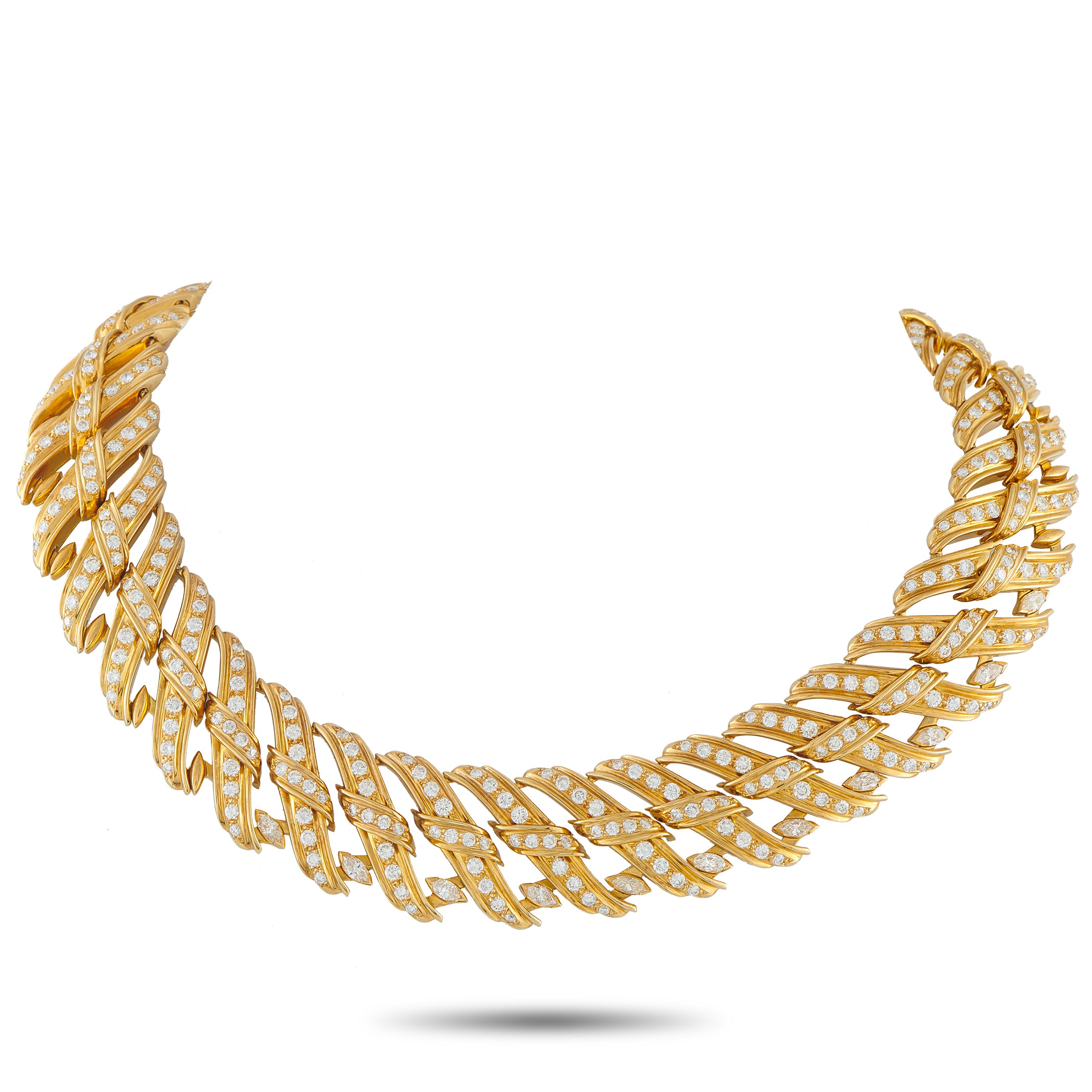 Chaumet Vintage 18K Yellow Gold 20.99ct Diamond Wave Link Choker Necklace – An extraordinary vintage Chaumet choker, bound to