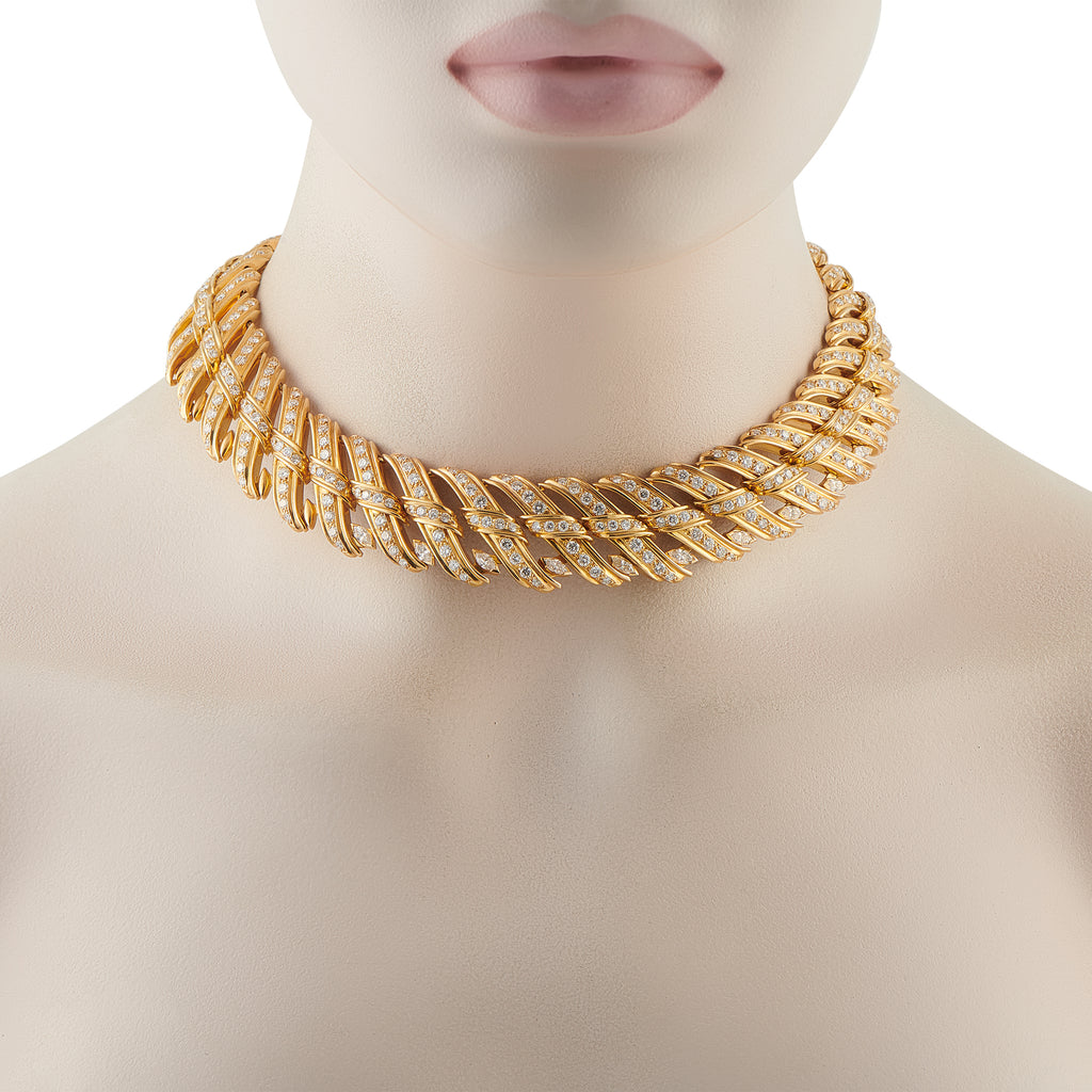 Chaumet Vintage 18K Yellow Gold 20.99ct Diamond Wave Link Choker Necklace