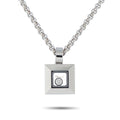 Square 18k white gold diamond pendant with link chain and bezel-set center diamond