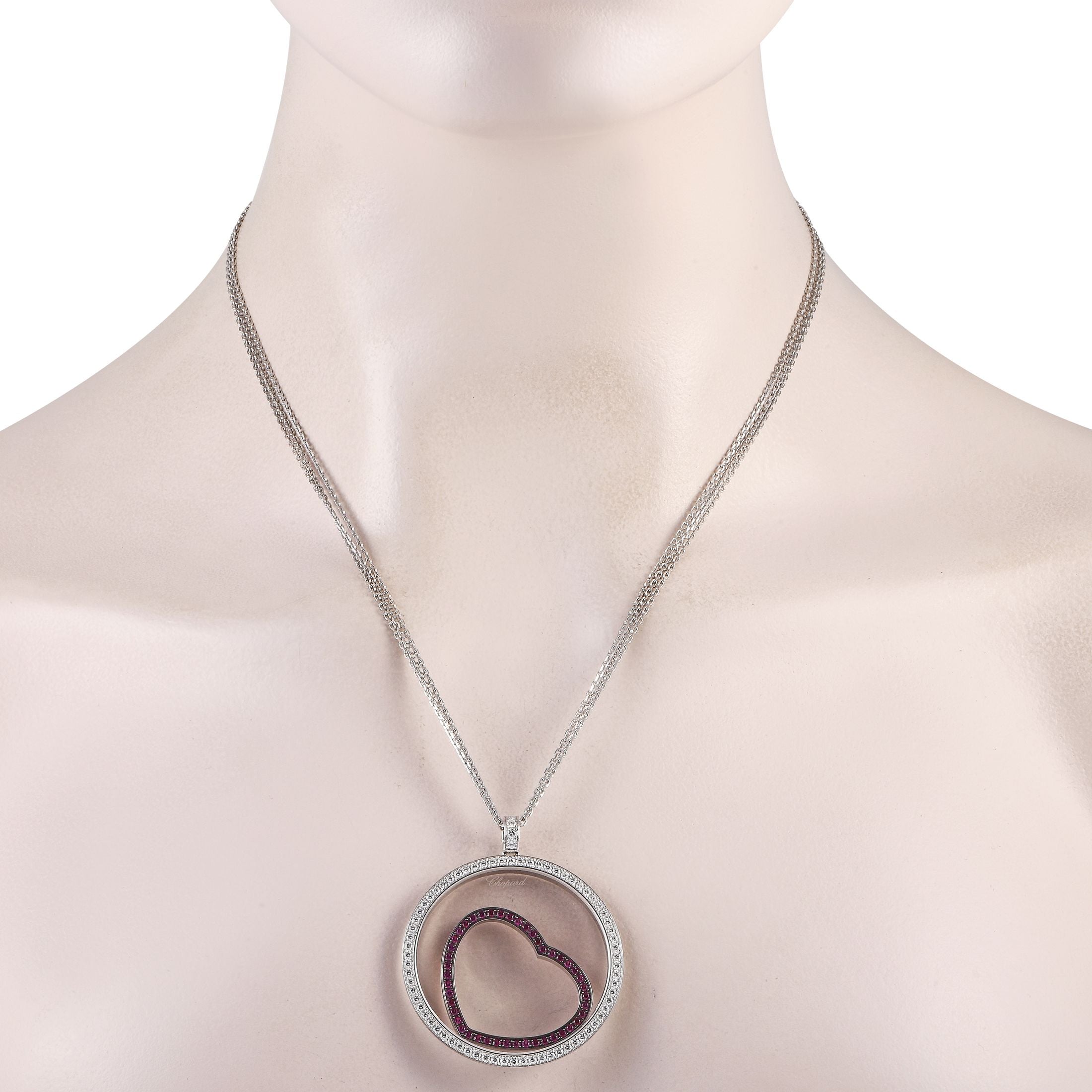 ChopardHappy Diamonds 18K White Gold 1.31ct Diamond and Ruby Necklace