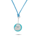 Chopard 18K white gold diamond and turquoise pendant necklace, blue cord with round turquoise disk