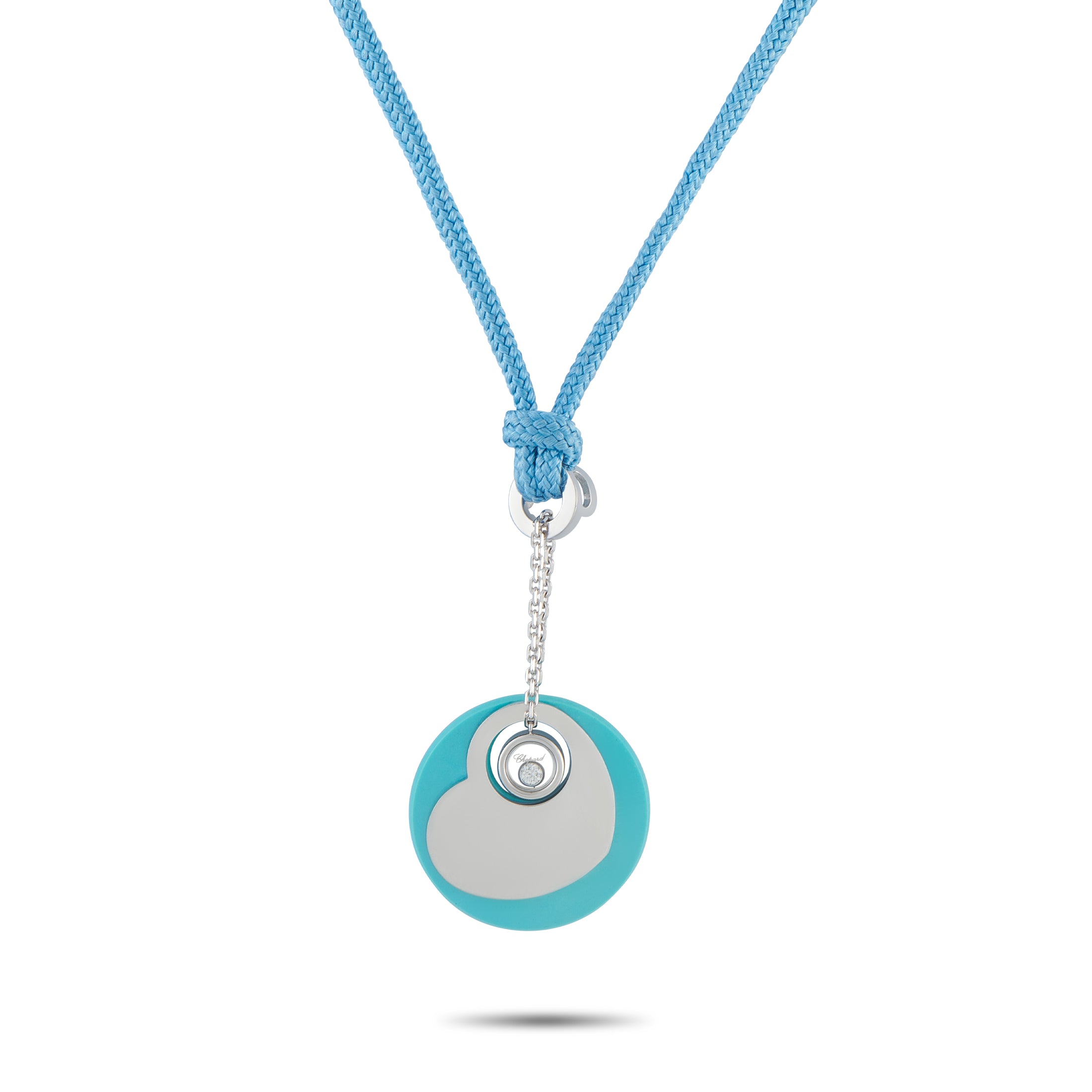 Chopard18K White Gold Diamond and Turquoise Necklace – On this Chopard necklace, the luxury brand’s playful energy is impossi