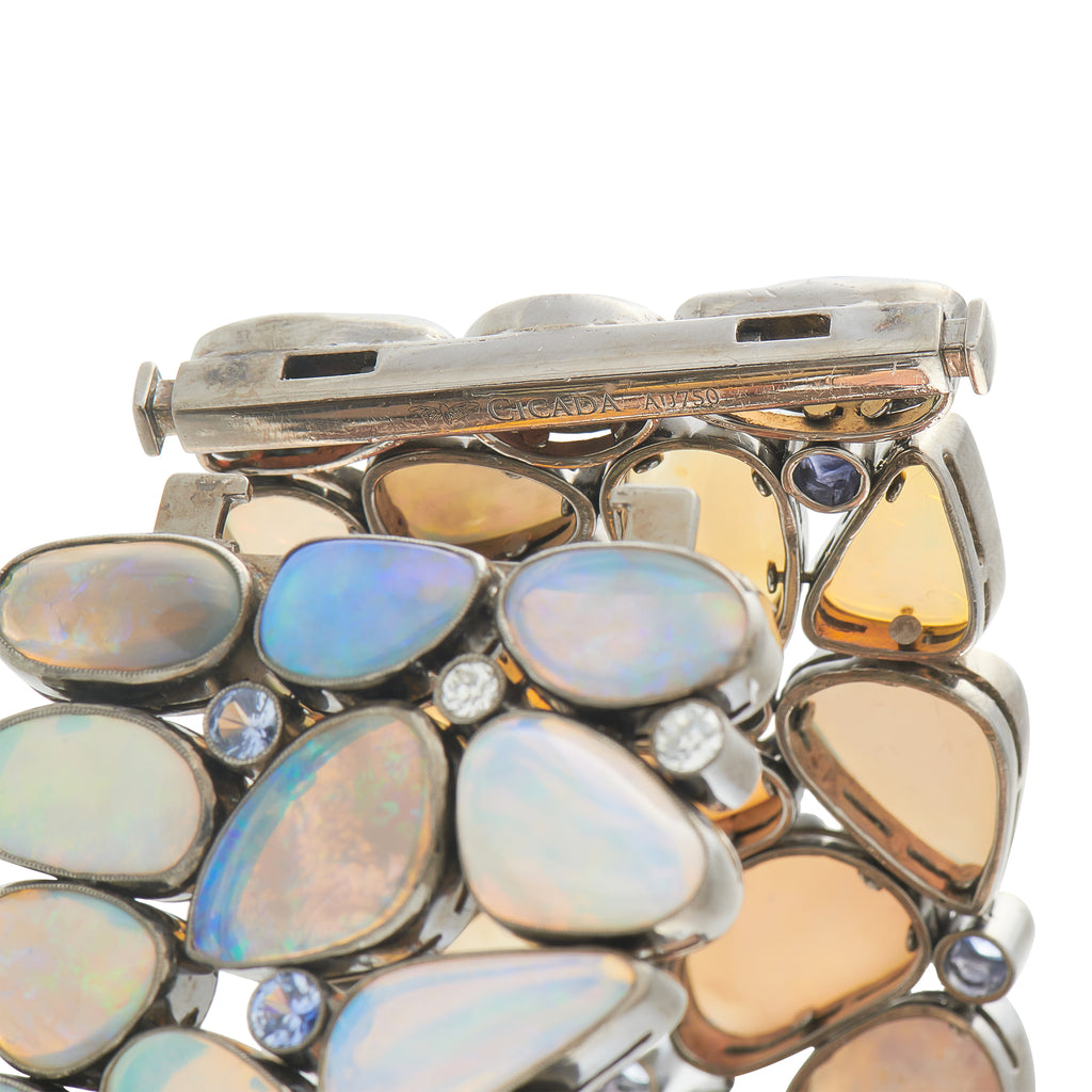 Cicada 18K White Gold 2.76ct Diamond, Opal, and Sapphire Bracelet