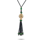 Cicada18K Yellow Gold 2.75ct Diamond, Jade, and Onyx Tassel Pendant – This Cicada necklace is an eye-catching piece that will