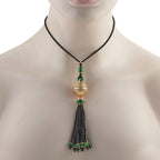 Cicada 18K Yellow Gold 2.75ct Diamond, Jade, and Onyx Tassel Pendant