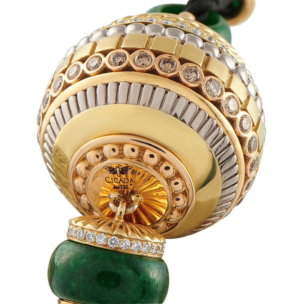 Cicada 18K Yellow Gold 2.75ct Diamond, Jade, and Onyx Tassel Pendant