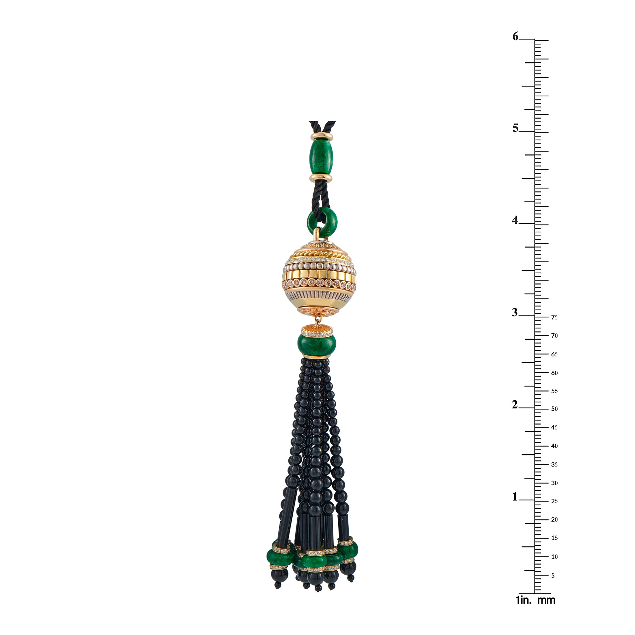 Cicada 18K Yellow Gold 2.75ct Diamond, Jade, and Onyx Tassel Pendant