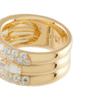 Yellow gold ring interior with engraved hallmark and diamond stones on the edge