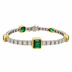 White gold peridot diamond bracelet with emerald-cut green stones in gold frames