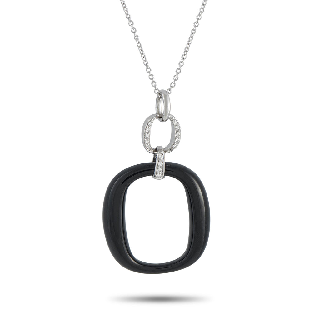 Damiani18K White Gold Diamond and Onyx Necklace – A minimalist design gives this Damiani necklace a contemporary point of vie