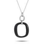 Damiani18K White Gold Diamond and Onyx Necklace – A minimalist design gives this Damiani necklace a contemporary point of vie