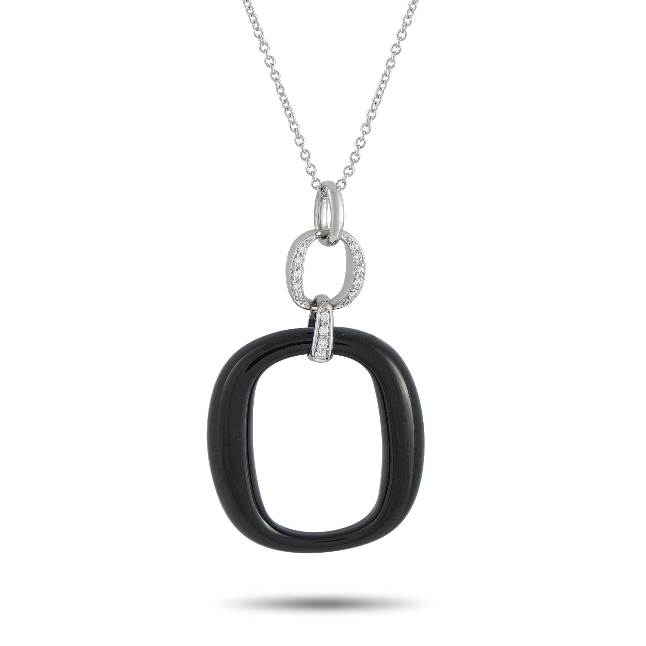 Damiani18K White Gold Diamond and Onyx Necklace – A minimalist design gives this Damiani necklace a contemporary point of vie