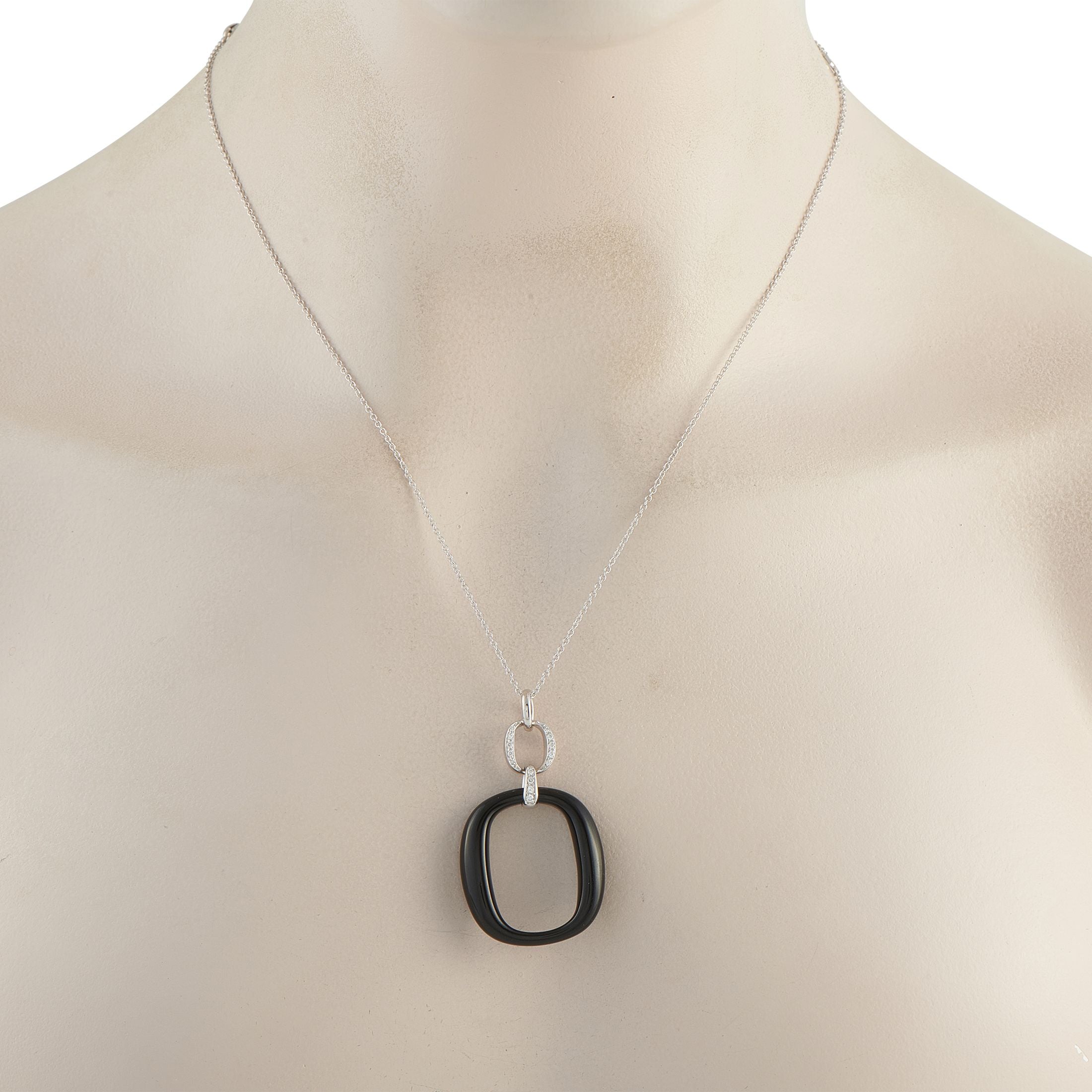 Damiani18K White Gold Diamond and Onyx Necklace