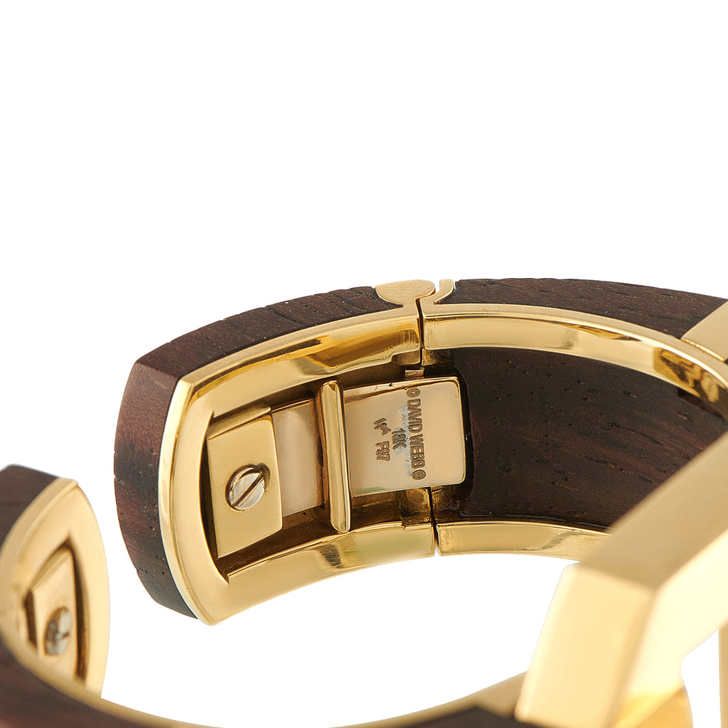 David Webb 18K Yellow Gold and Cocobolo Wood Geometric Cuff Bracelet