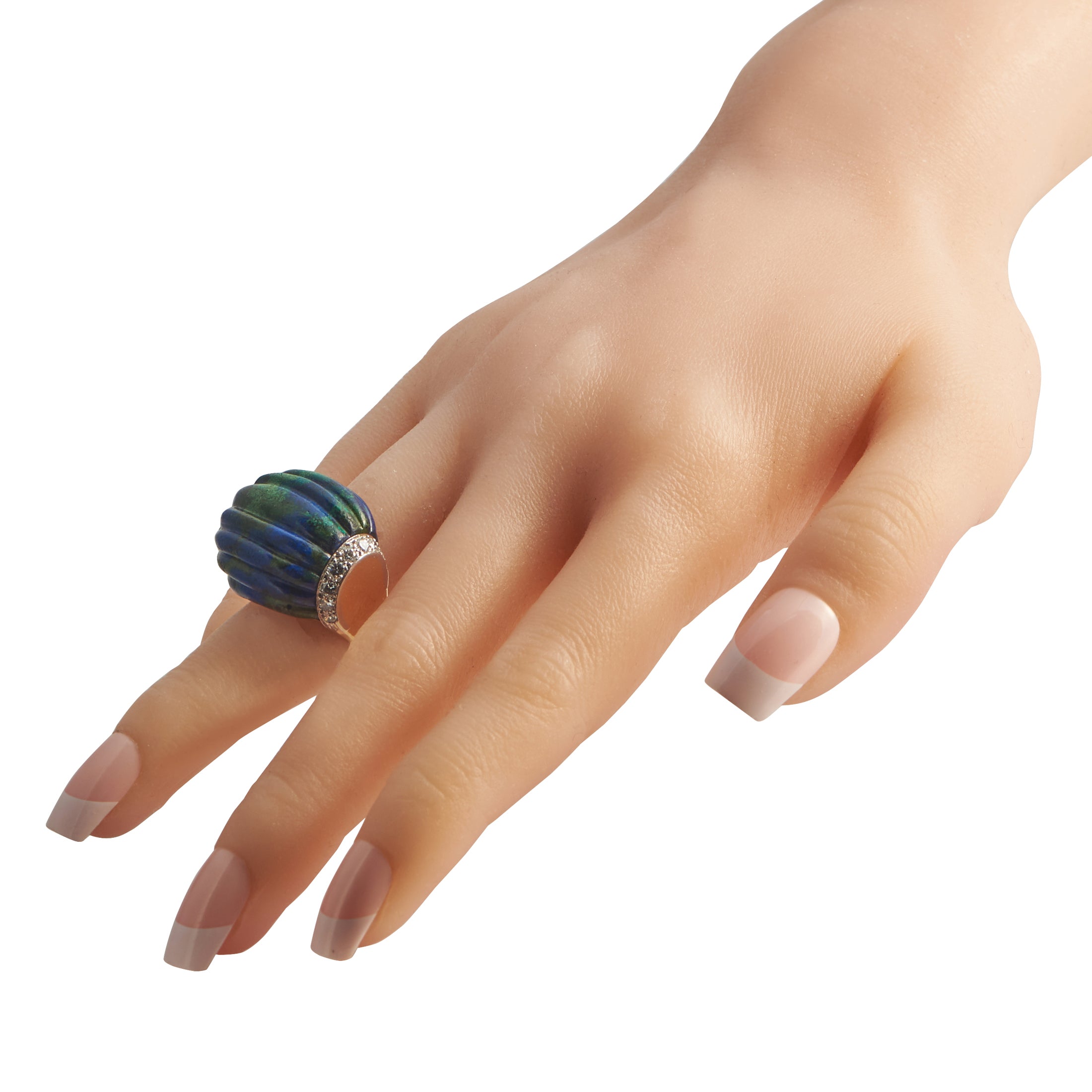 David Webb 18K Yellow Gold and Platinum 1.20ct Diamond Azurmalachite Ring