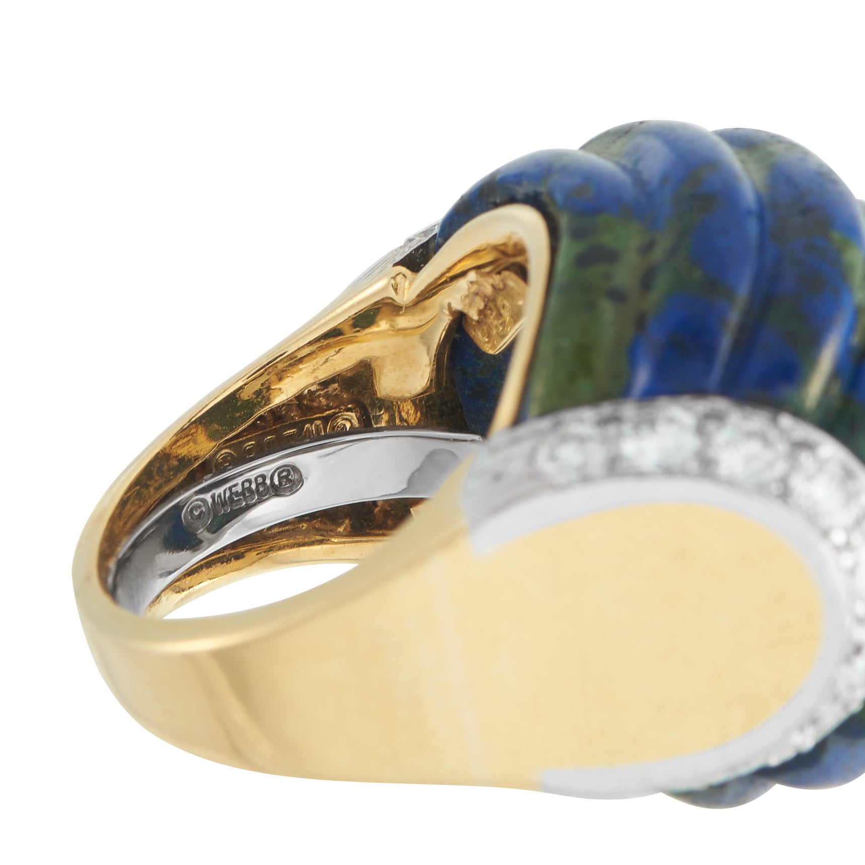 David Webb 18K Yellow Gold and Platinum 1.20ct Diamond Azurmalachite Ring