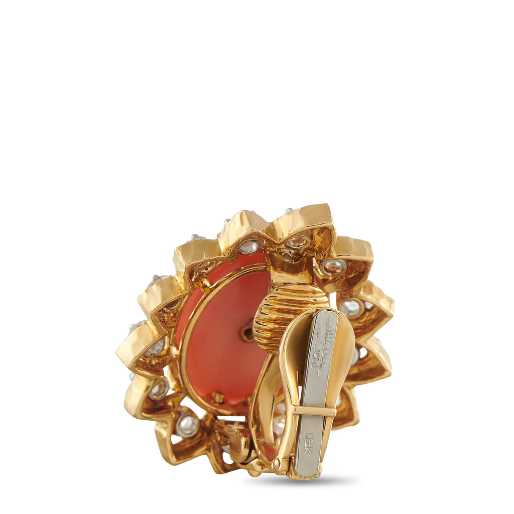 David Webb 18K Yellow Gold 3.40ct Diamond and Coral Clip-On Earrings
