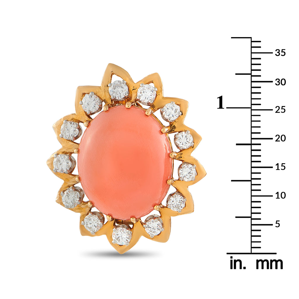 David Webb 18K Yellow Gold 3.40ct Diamond and Coral Clip-On Earrings