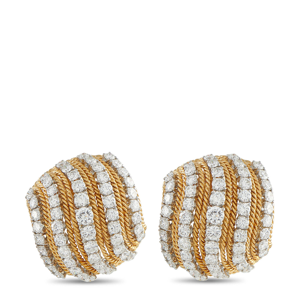 David Webb 18K yellow gold diamond hoop earrings, round braided design with clear stones