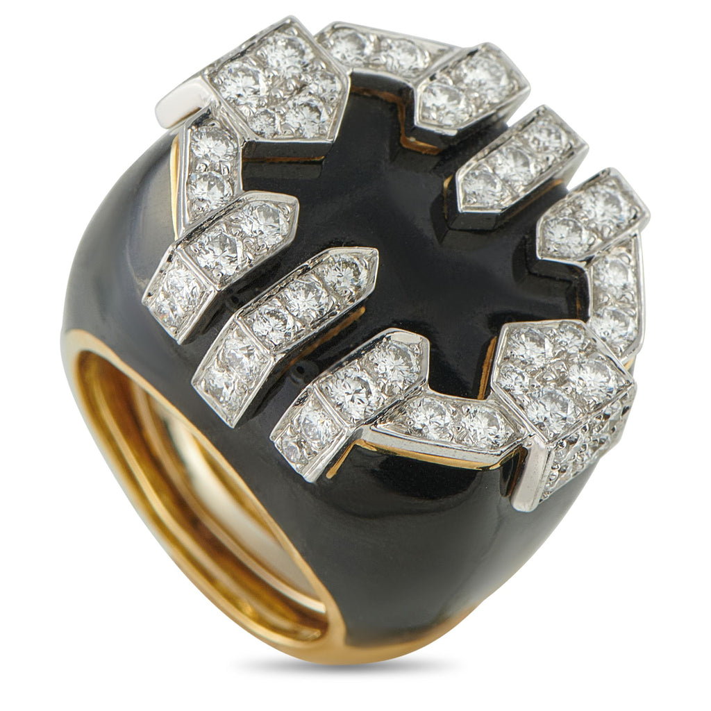 David Webb18K Yellow Gold 1.10ct Diamond and Enamel Ring – This breathtaking David Webb ring is impossible to ignore