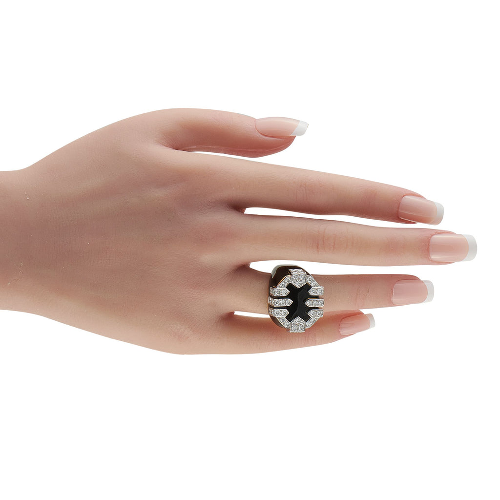 David Webb18K Yellow Gold 1.10ct Diamond and Enamel Ring