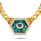 David Webb18K Yellow Gold 2.0ct Diamond, Azurmalachite, and Ruby Statement Necklace – Showstopper