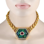 David Webb 18K Yellow Gold 2.0ct Diamond, Azurmalachite, and Ruby Statement Necklace