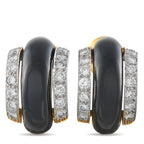 DAVID WEBB 18K Yellow Gold 1.68ct Diamond and Onyx Clip-On Earrings