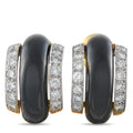 Onyx oval clip earring with diamond halo in 18K yellow gold, dark center