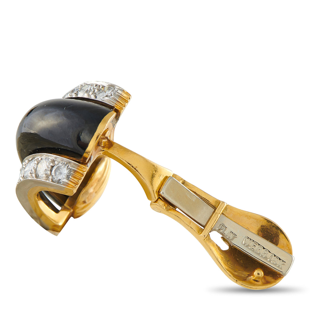 DAVID WEBB 18K Yellow Gold 1.68ct Diamond and Onyx Clip-On Earrings