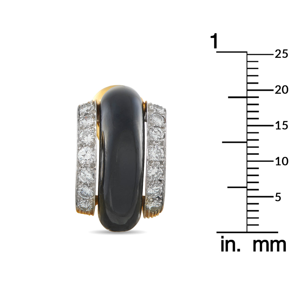 David Webb 18K Yellow Gold 1.68ct Diamond and Onyx Clip