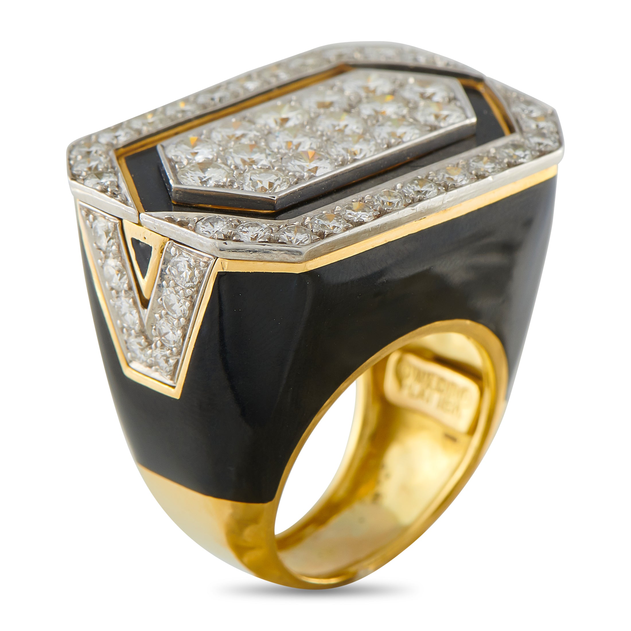 DAVID WEBB 18K Yellow Gold 3.50ct Diamond and Onyx Ring