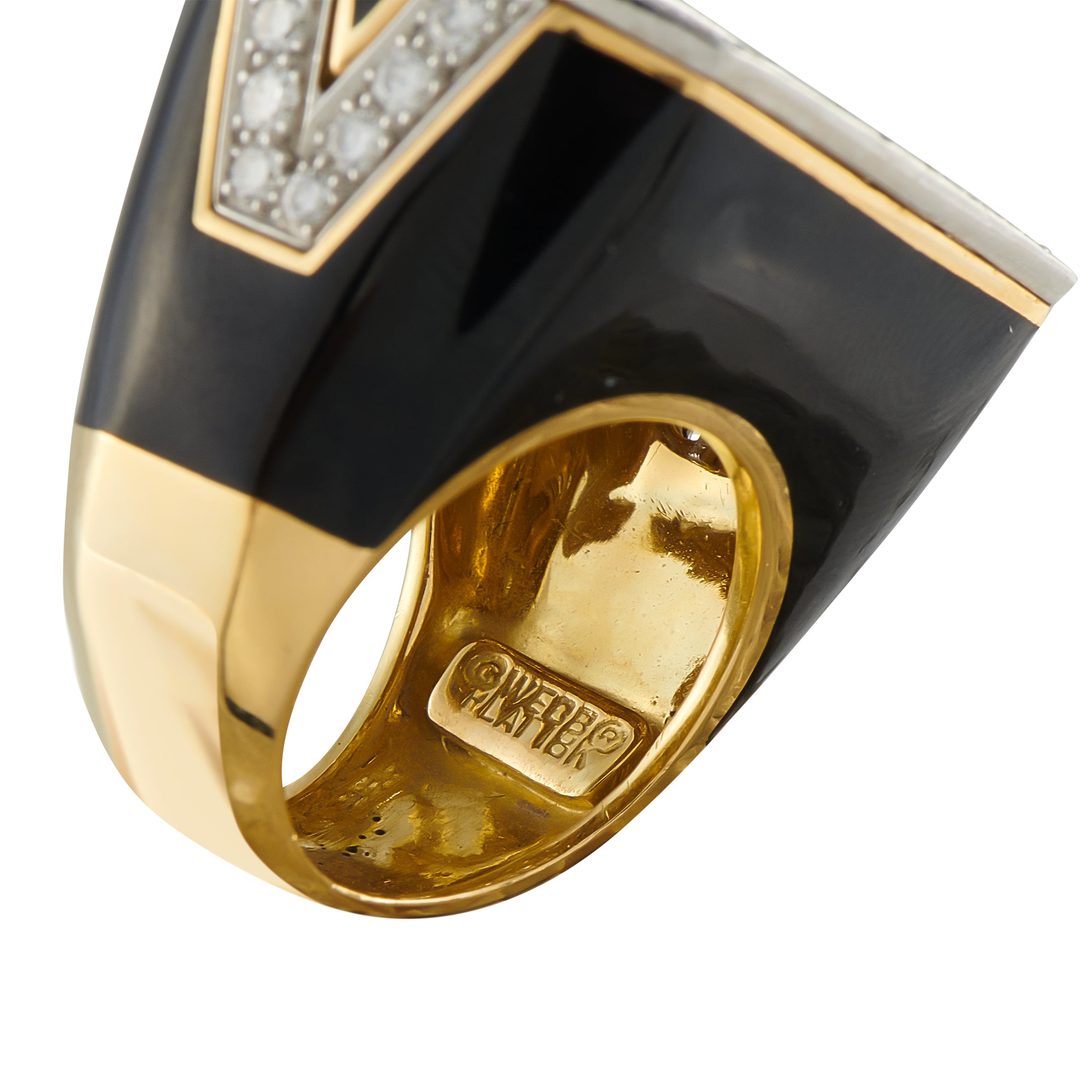 DAVID WEBB 18K Yellow Gold 3.50ct Diamond and Onyx Ring