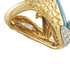 DAVID WEBB Vintage 18K Yellow Gold 4.32ct Diamond and Opal Fish Ring