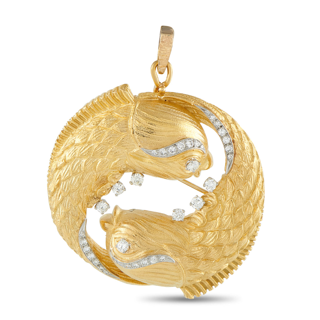 DAVID WEBB Vintage 18K Yellow Gold 1.50ct Diamond Fish Pendant