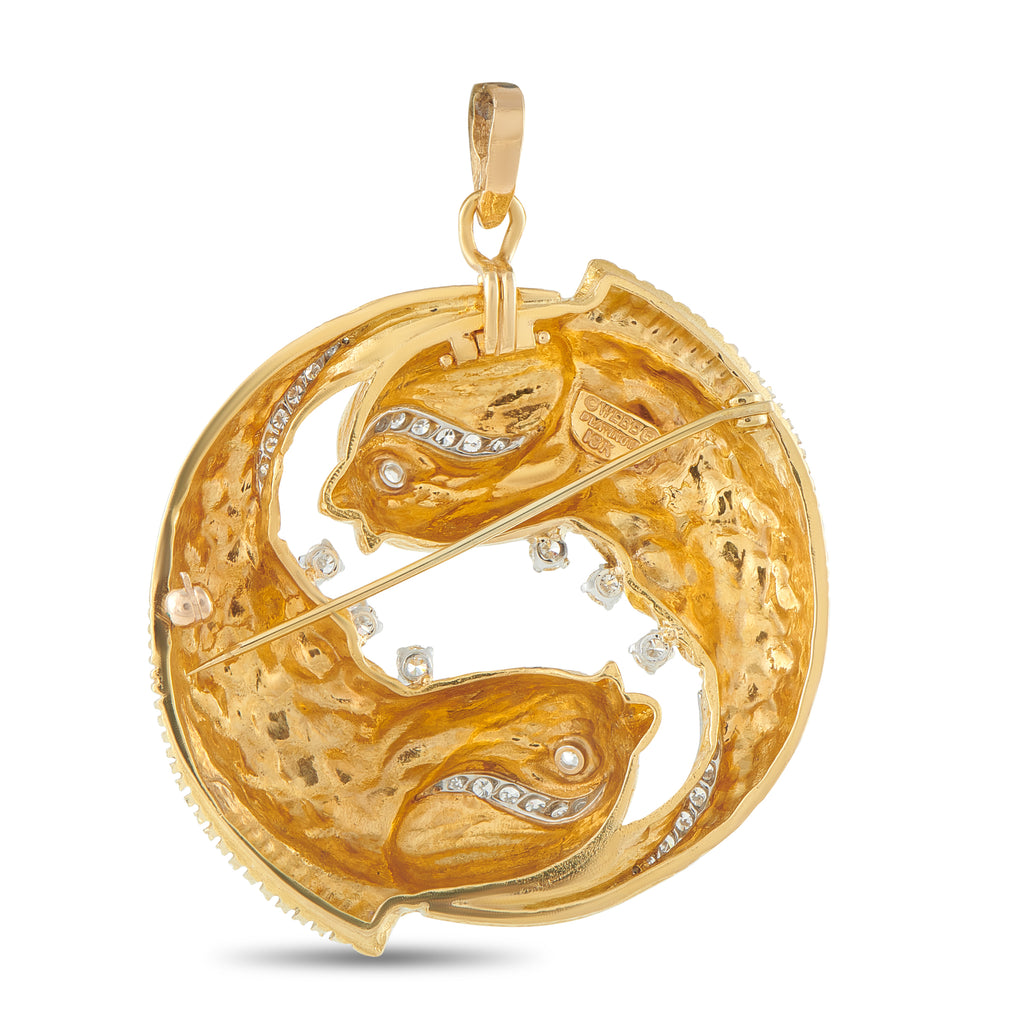 DAVID WEBB Vintage 18K Yellow Gold 1.50ct Diamond Fish Pendant