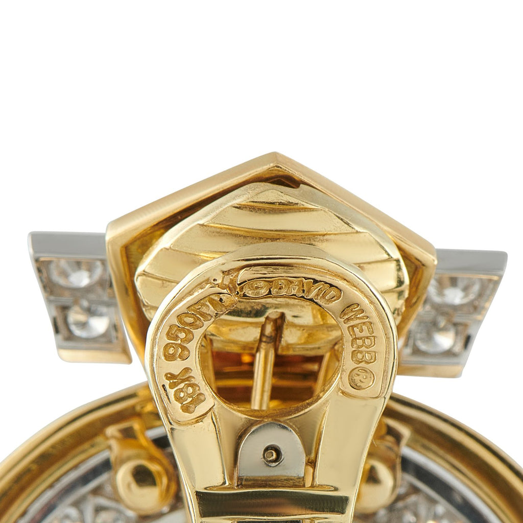 David Webb 18K Yellow Gold 5.0ct Diamond and Pink Enamel Earrings