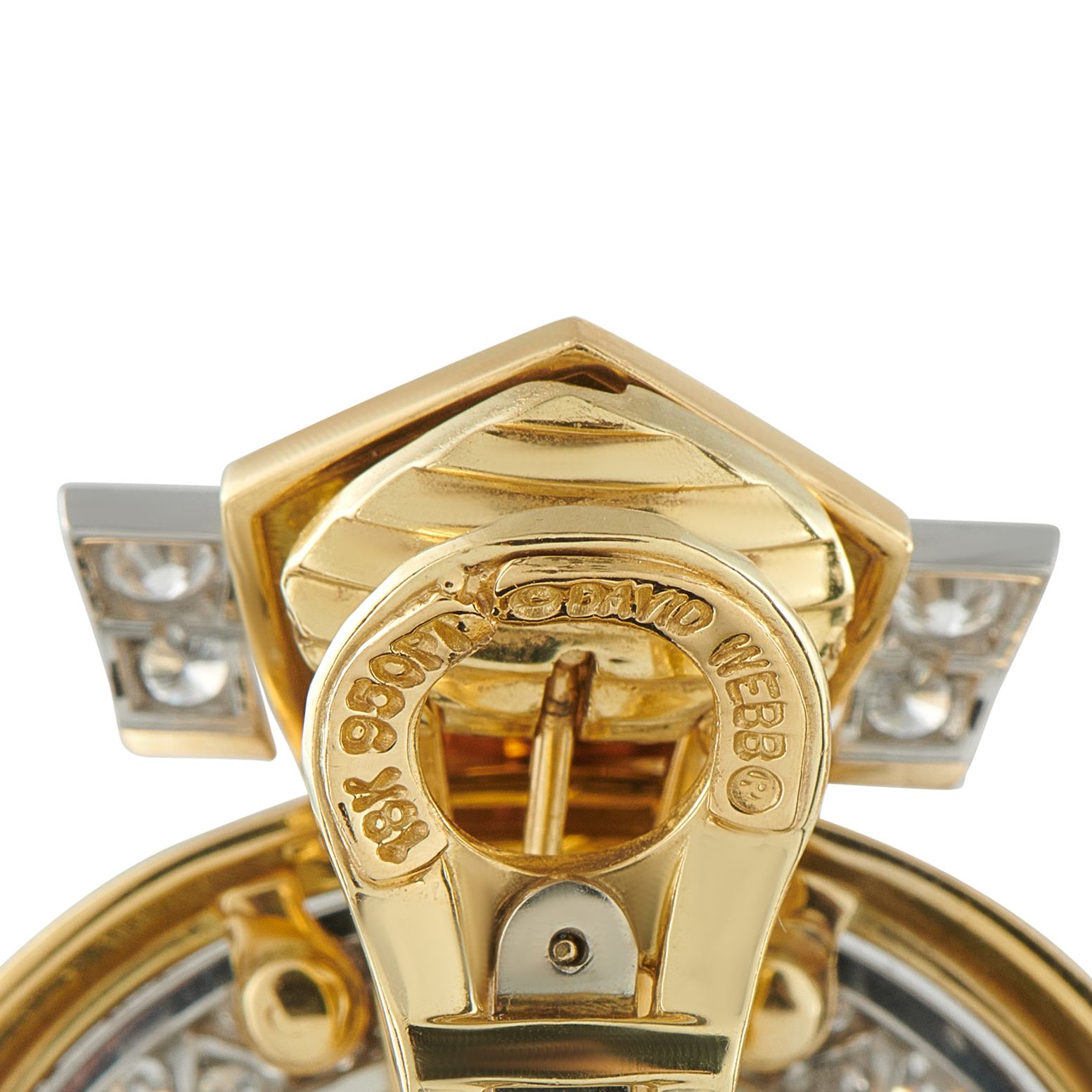 David Webb 18K Yellow Gold 5.0ct Diamond and Pink Enamel Earrings