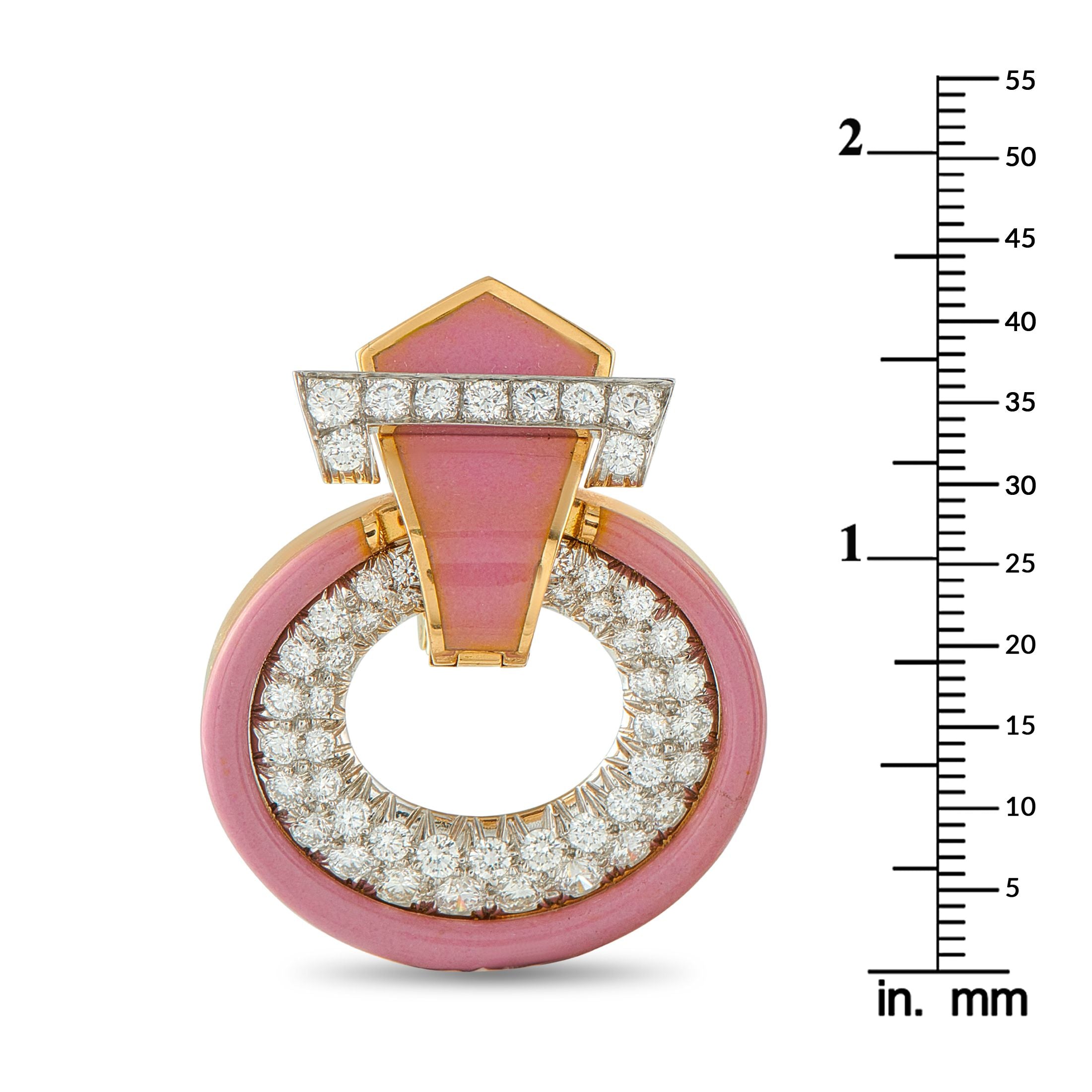 David Webb 18K Yellow Gold 5.0ct Diamond and Pink Enamel Earrings