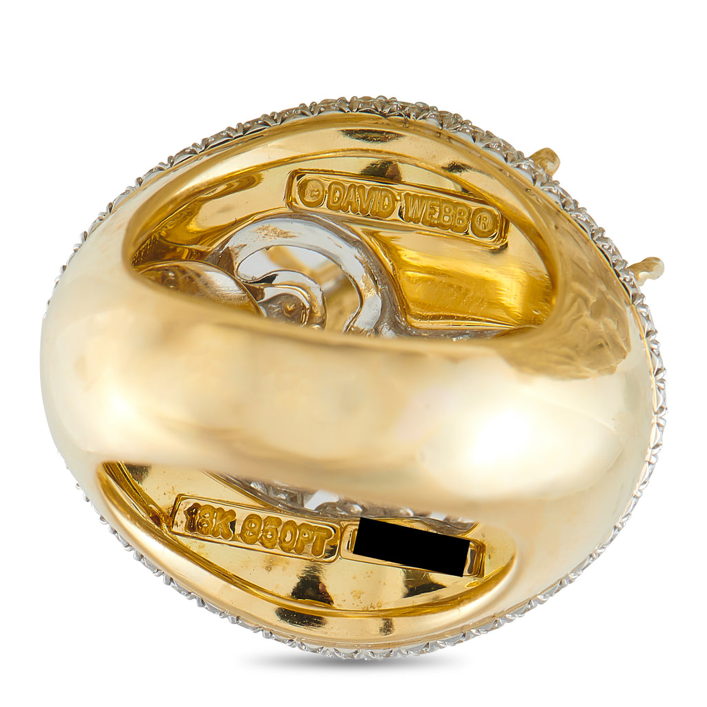 DAVID WEBB Platinum and 18K Yellow Gold Diamond and Emerald Cage Ring