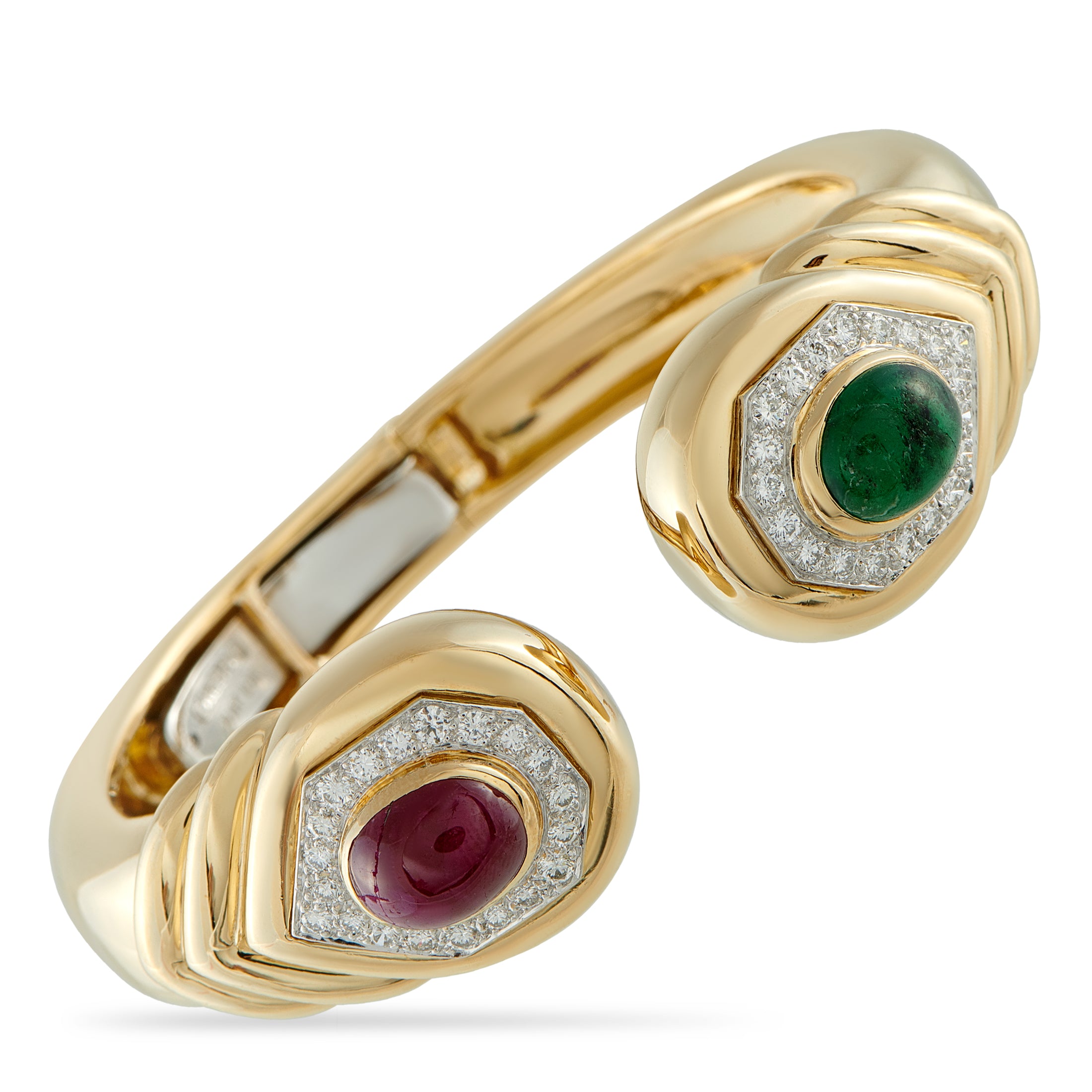 David Webb 18K Yellow Gold 1.20ct Diamond, Ruby, and Emerald Bracelet