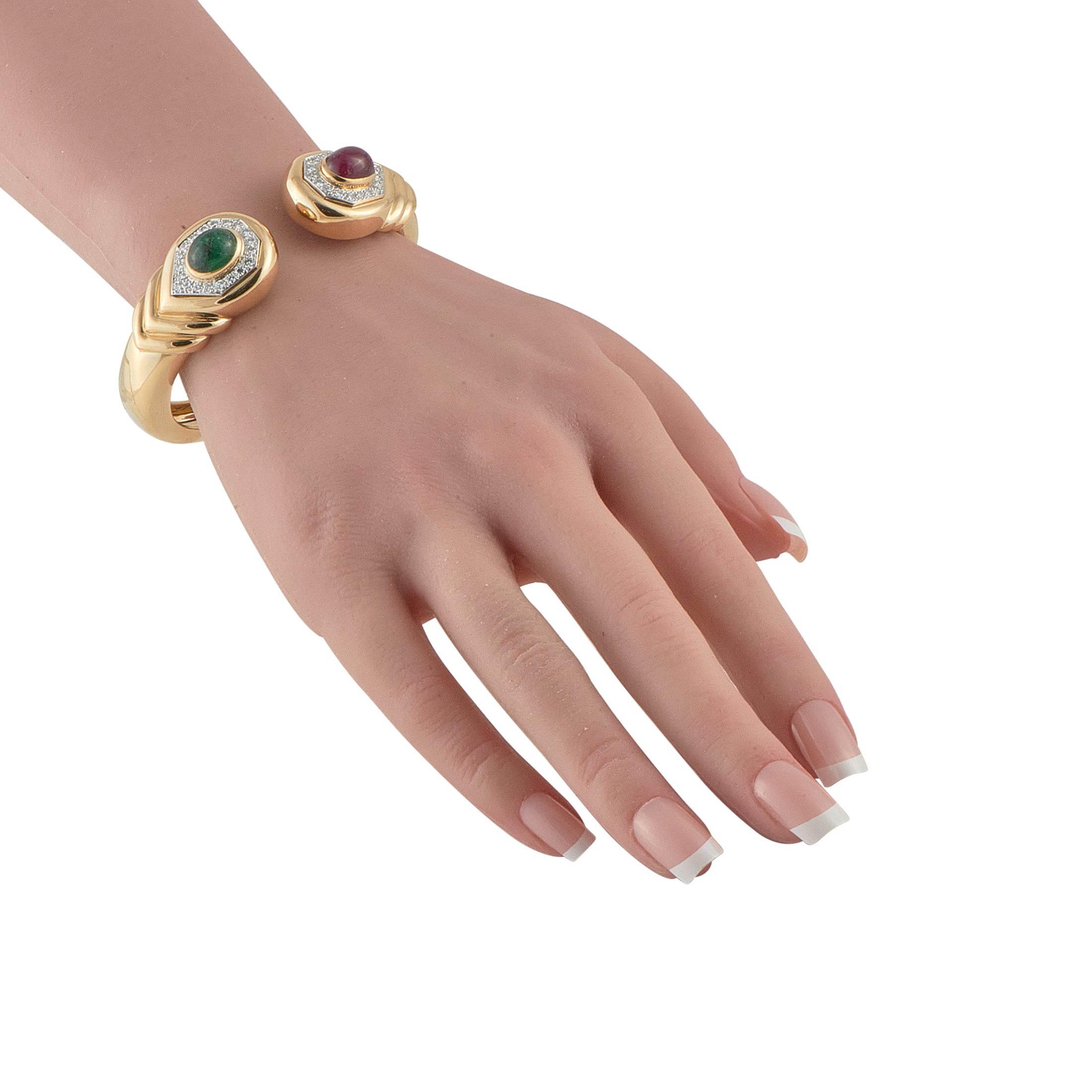 David Webb 18K Yellow Gold 1.20ct Diamond, Ruby, and Emerald Bracelet